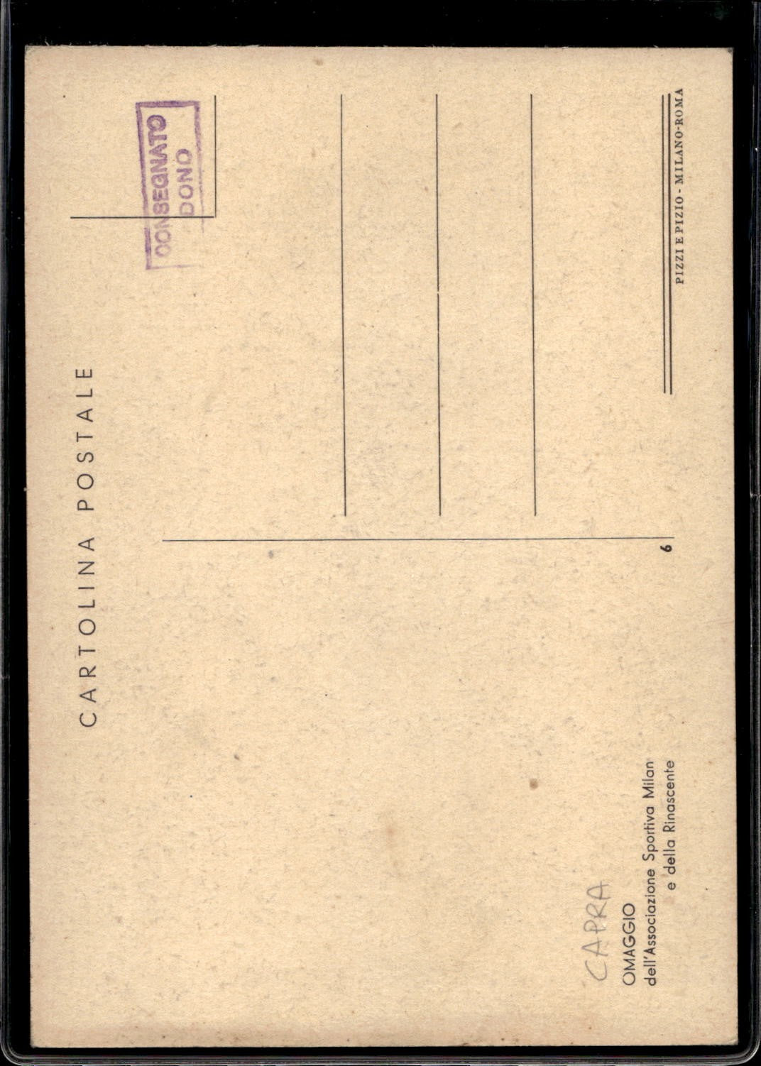 cartolina postcard calcio Milan #6 Capra