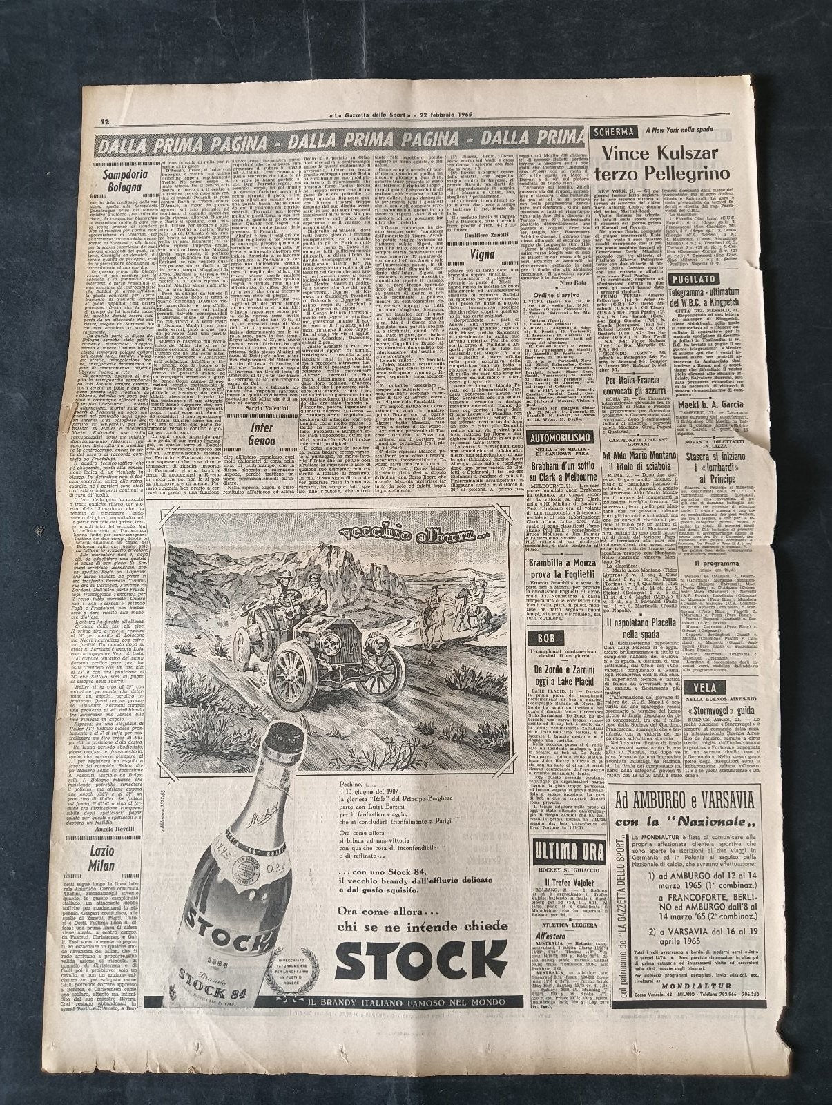 Quotidiano LA GAZZETTA DELLO SPORT n 47 22/02/1965 Vigna