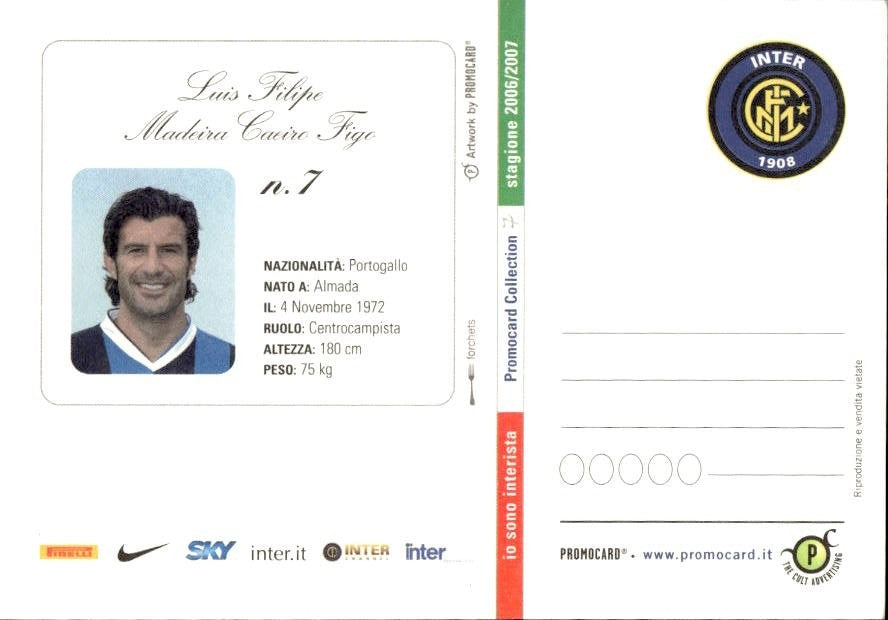 Cartolina calciatore Inter Lu�s Filipe Madeira Caeiro Figo autografo stampato