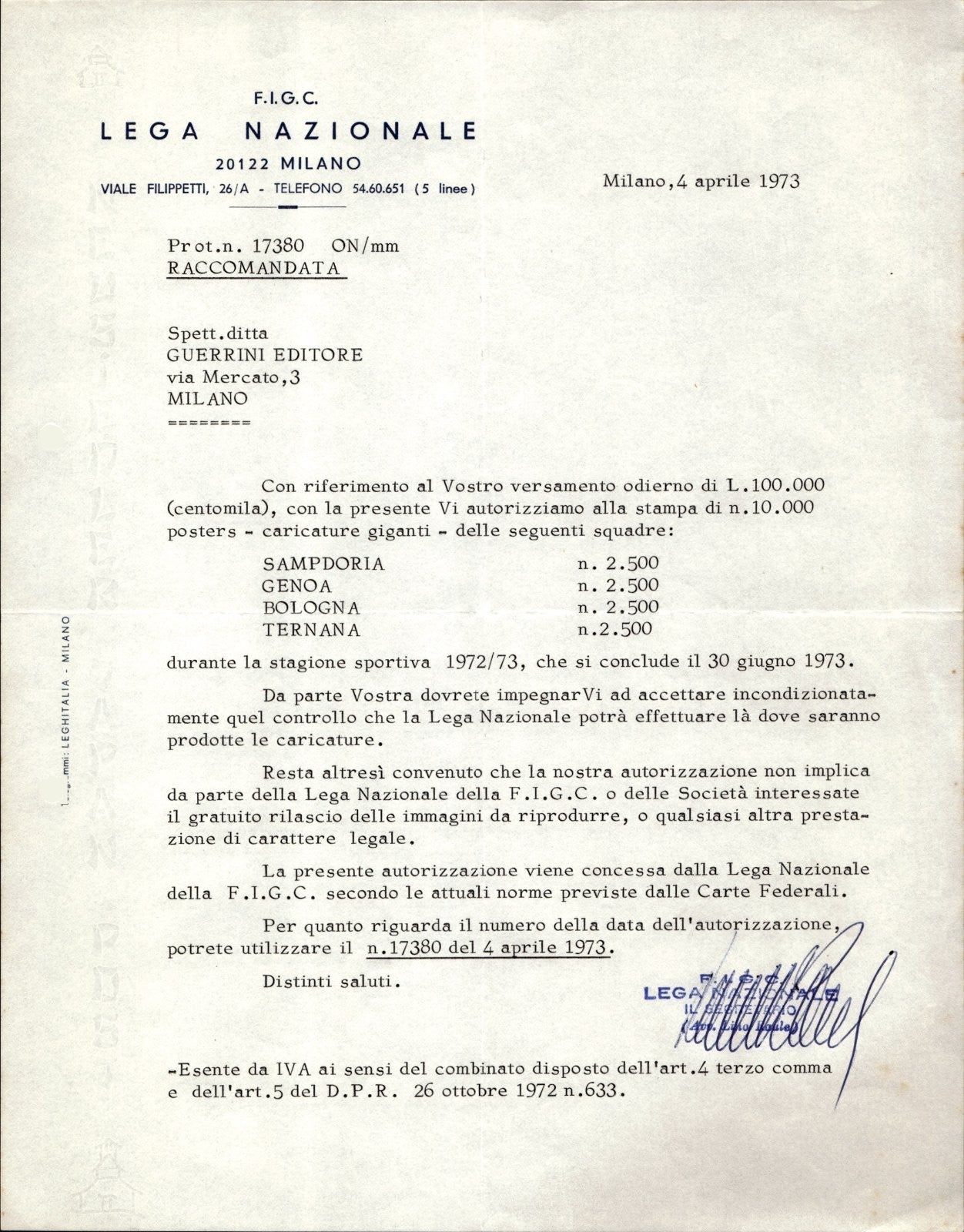 carta intestata societ� sportiva Calcio Lega 1973 04