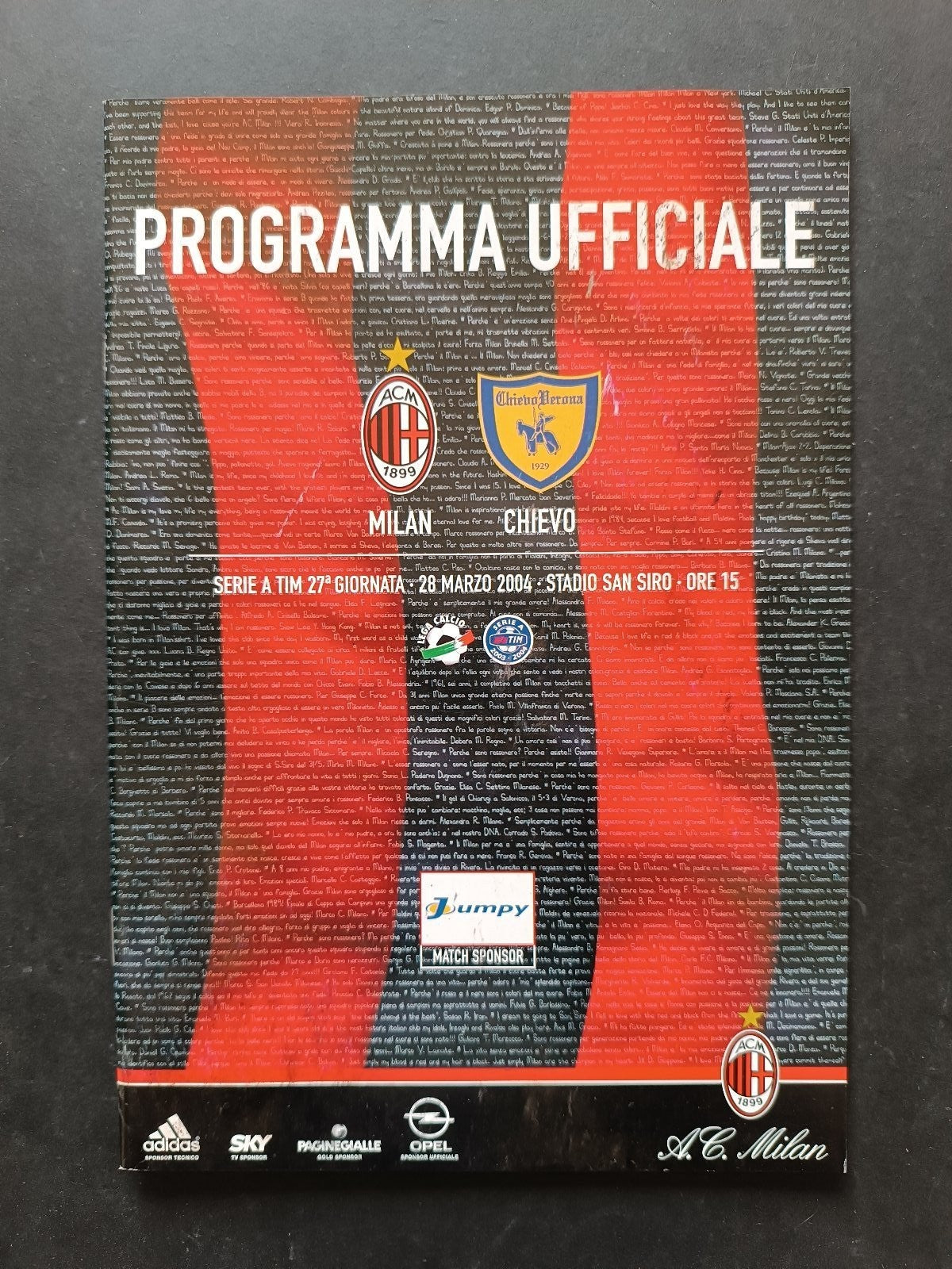 programma Ufficiale MILAN CHIEVO 28 marzo 2004