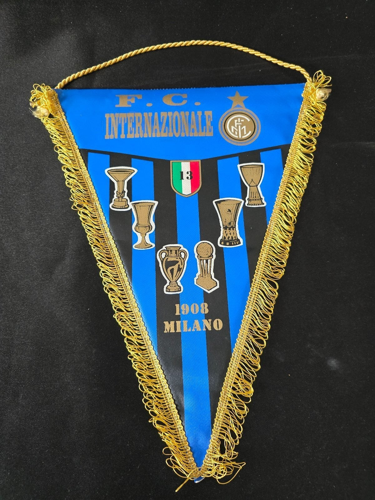 old Gagliardetto Pennant FC Internazionale Milano 13 scudetti