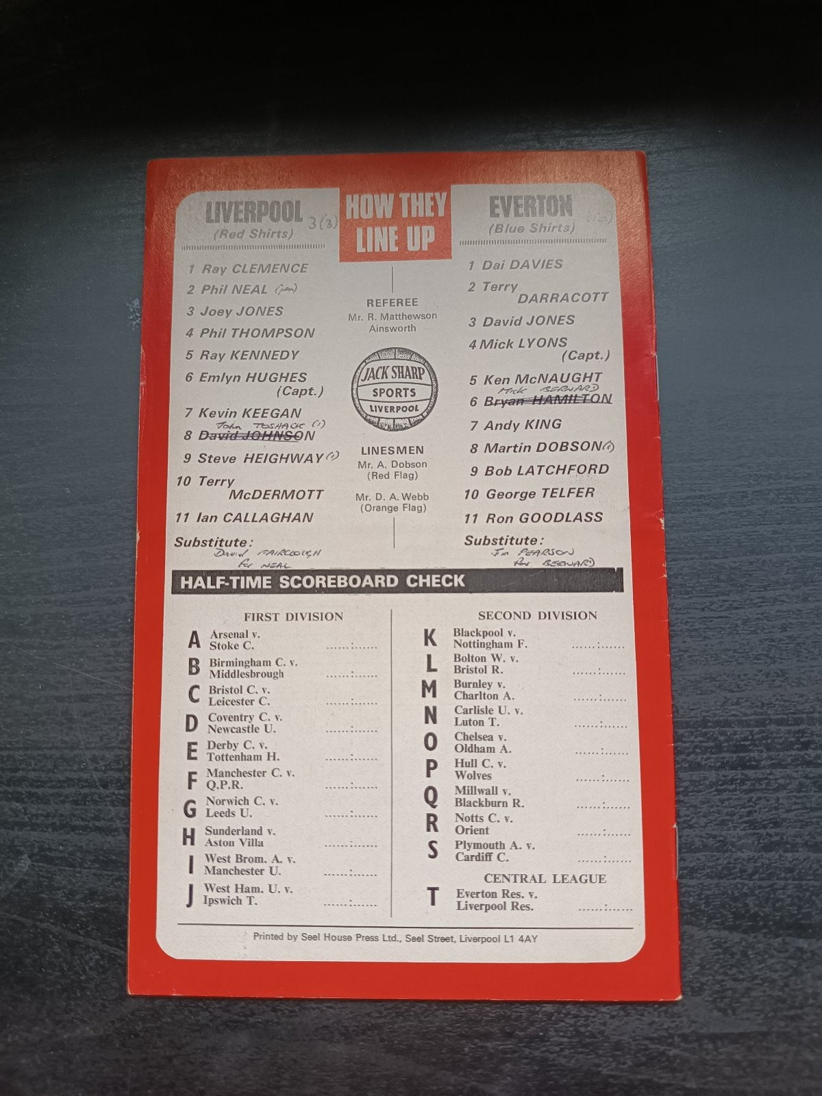 programma calcio Liverpool V Everton 16th 1976