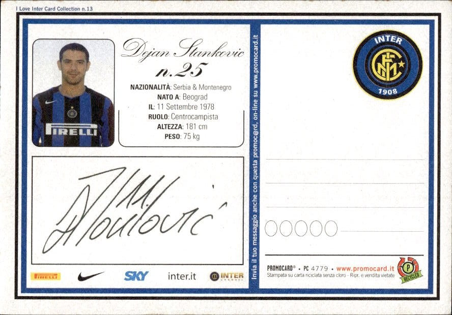 Cartolina calciatore Inter Juan Sebasti�n Ver�n con autografo stampato