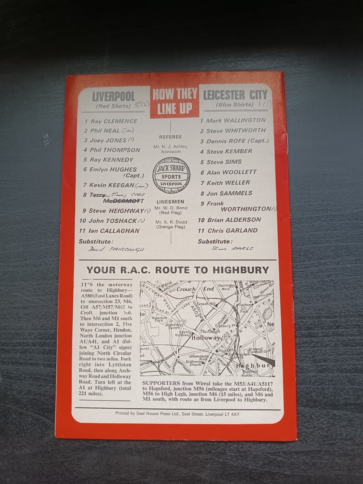 programma calcio Liverpool V Leicester City 9th 1976