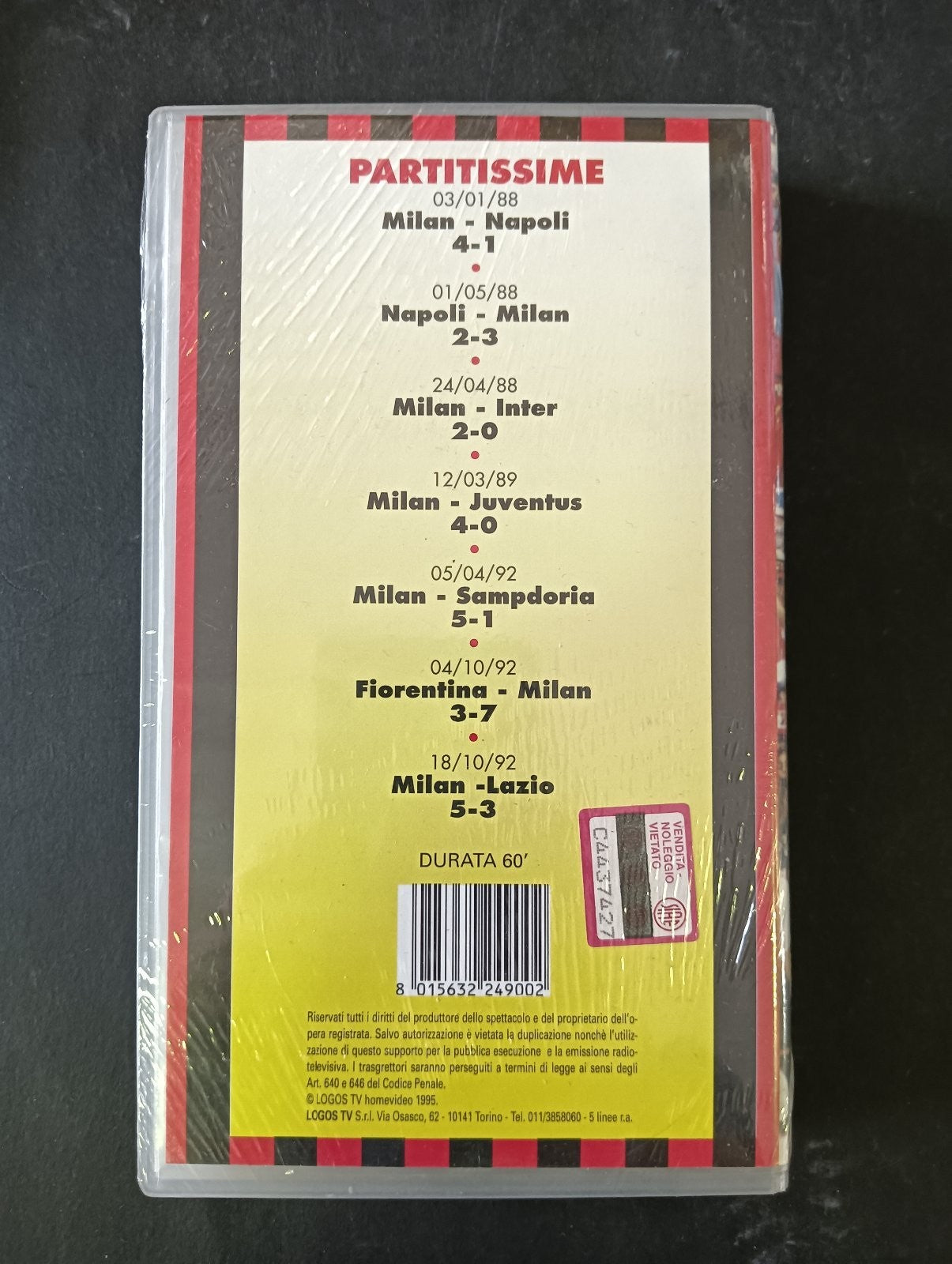 VHS CAMPIONATO 1991-92 MILAN-SAMPDORIA 5-1 Logos Tv
