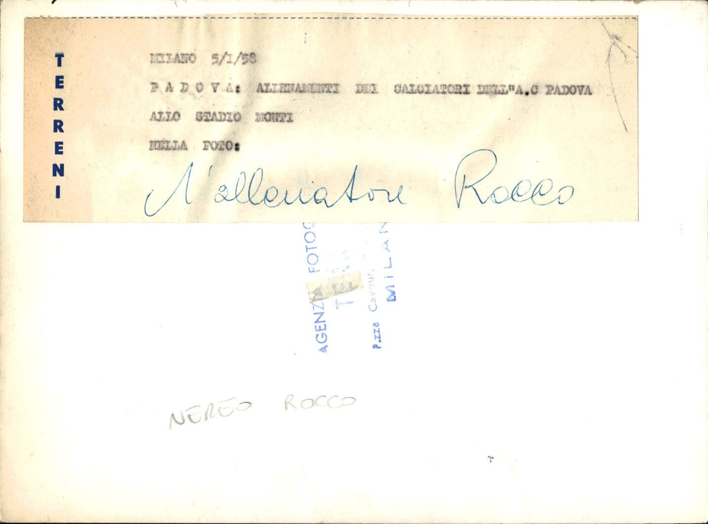 Foto Allenatore Rocco Nereo Stadio Monti Padova