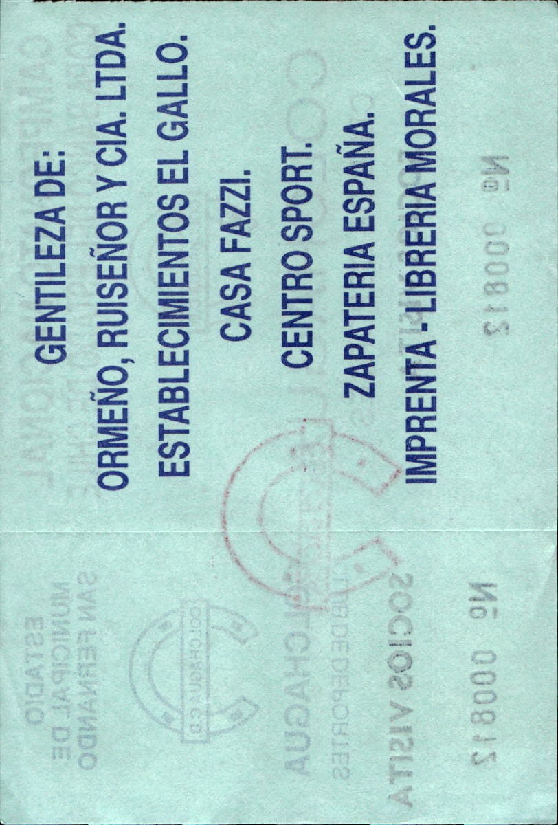 biglietto stadio CAMPEONATO NACIONAL COPA BANCO DEL ESTADO DE CHILE SOCIOS