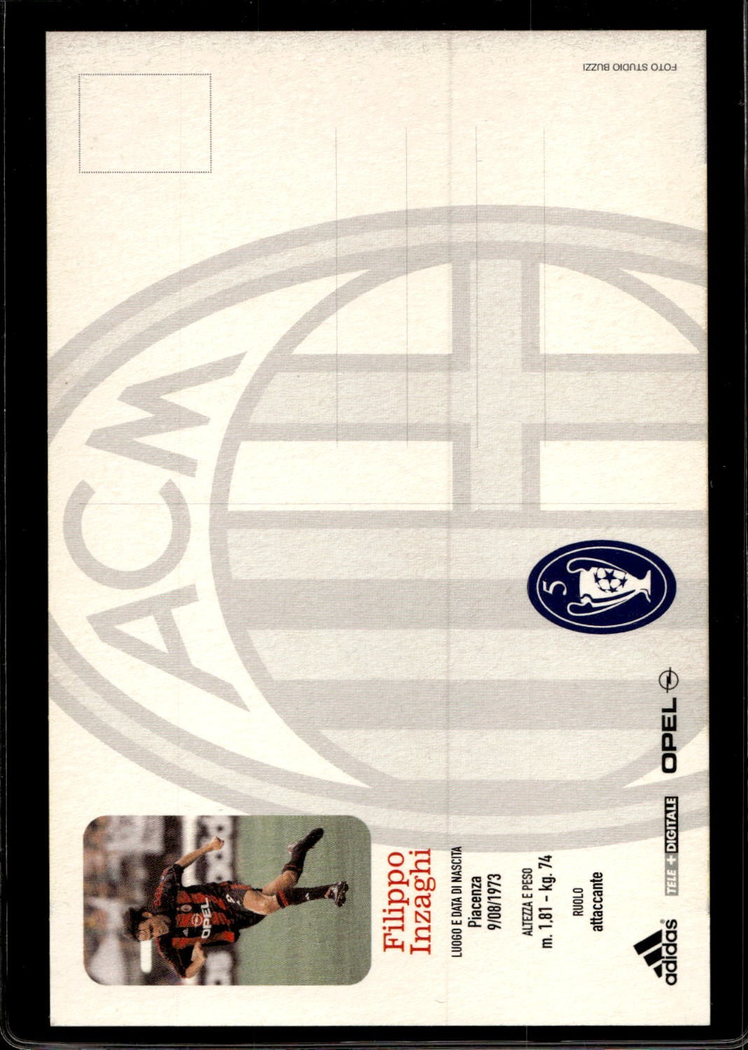 cartolina postcard Calcio Milan con Autografo 2001/02 - Filippo Inzaghi (5