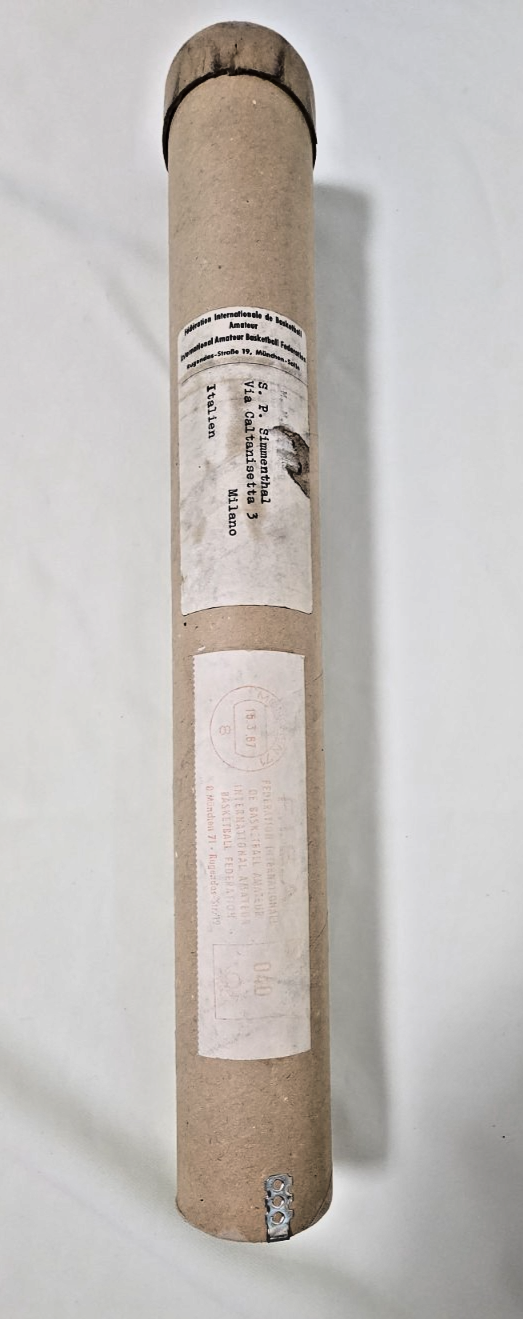 PERGAMENA originale 1966 inviata alla S.P. SIMMENTHAL SuperCoppa basket