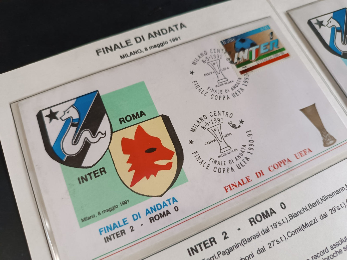annullo Filatelico INTER-ROMA Campione Uefa 1990-91 INTER