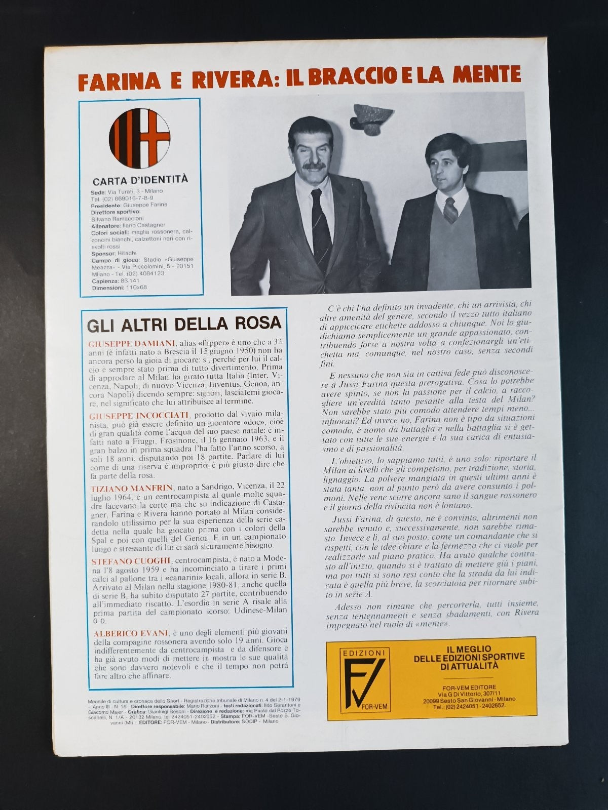 rivista I TUOI CAMPIONI Poster n 16 (70x100) Milan 82-83