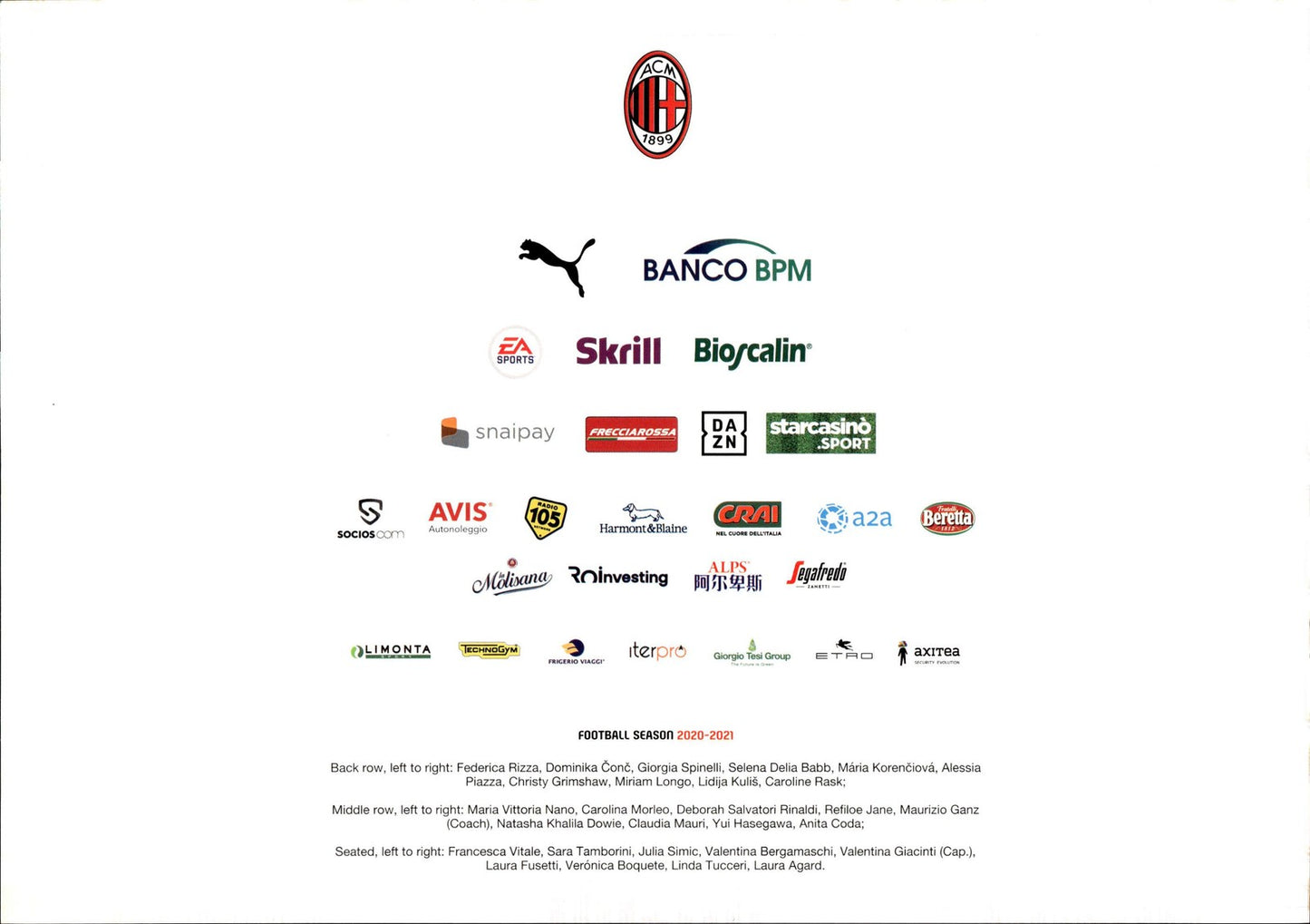 cartolina postcard calcio MILAN 2020-2021 (Sempre Milan Women)