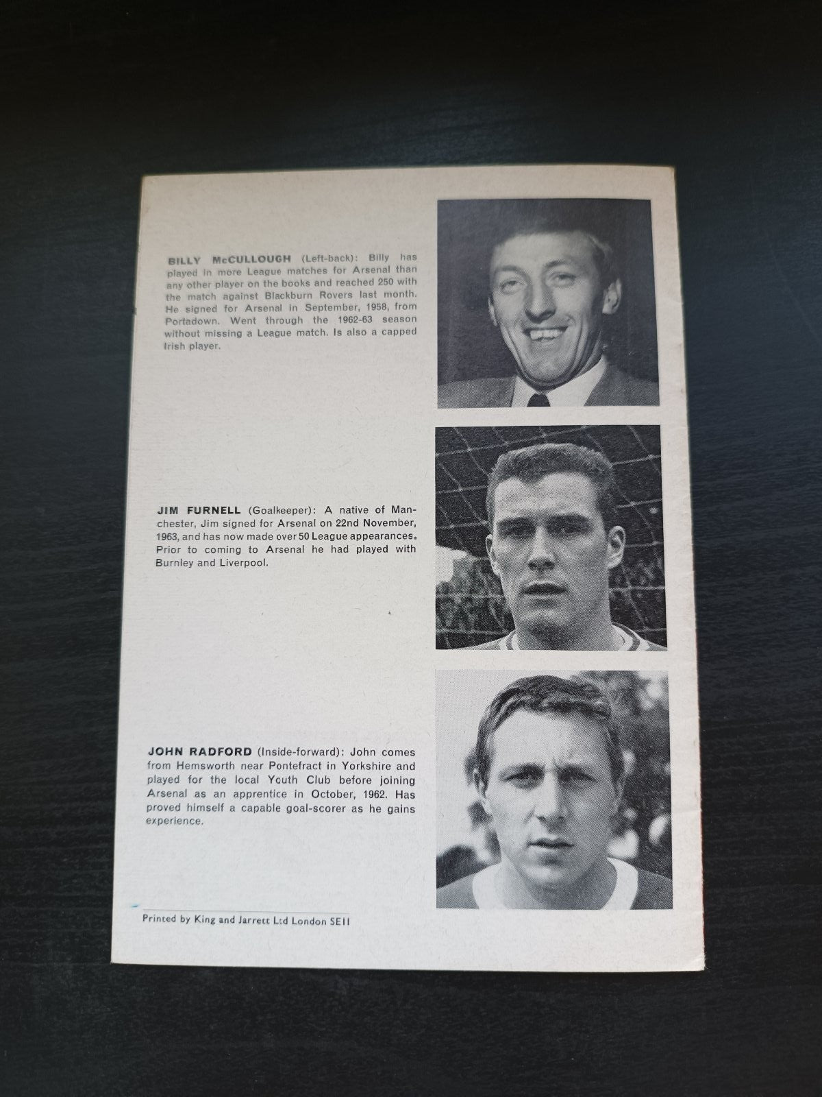 programma calcio Arsenal V Brasil 16th 1965