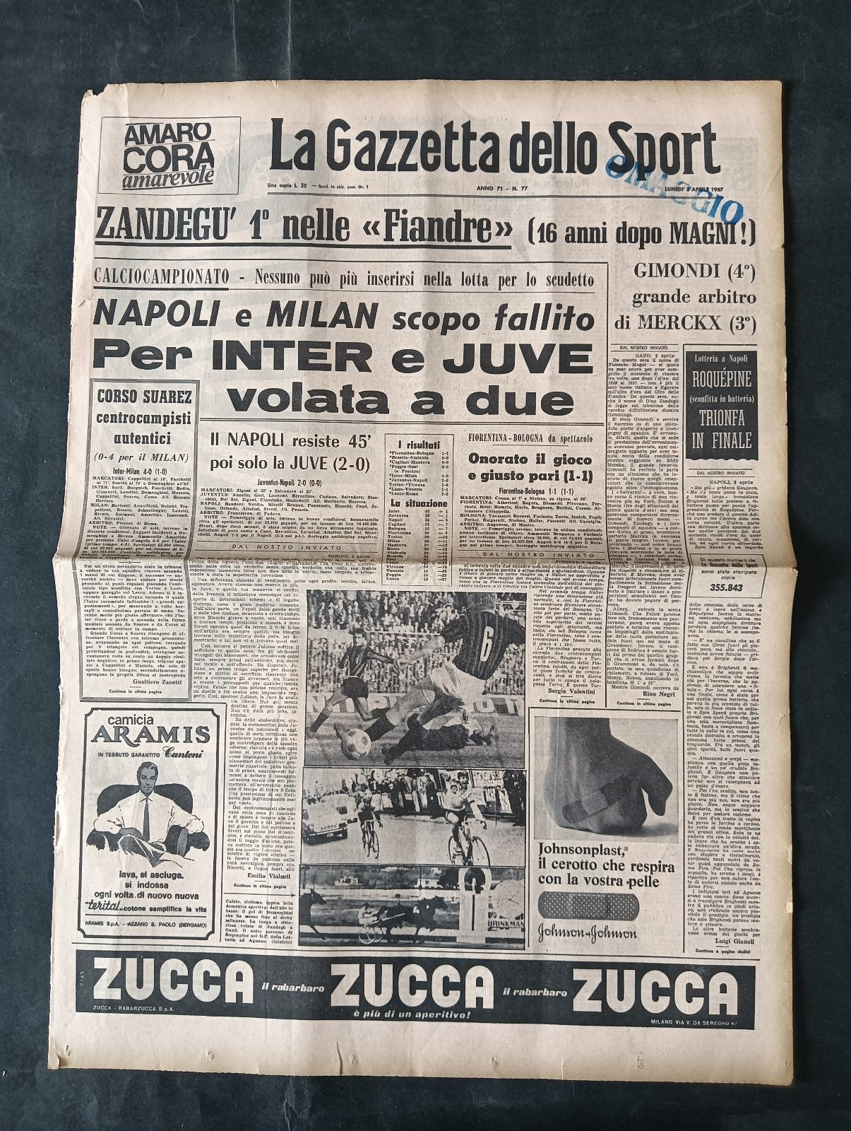 Quotidiano LA GAZZETTA DELLO SPORT n 77 03/04/1967 Zandeg�
