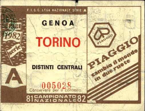 Biglietto stadio Genoa-Torino Campionato Nazionale 81-82