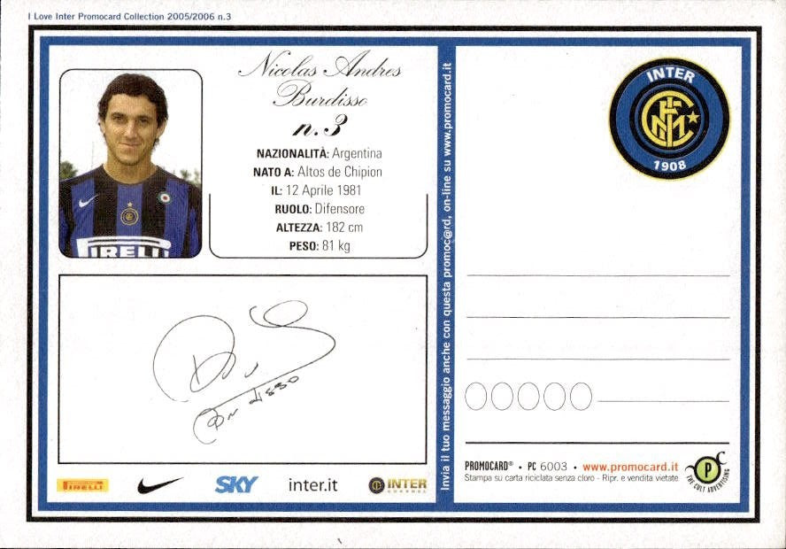 Cartolina calcio calciatore Inter �lvaro Recoba con autografo stampato
