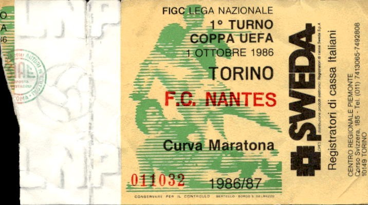 Biglietto stadio Torino-F.C Nantes Coppa Uefa 1986-87
