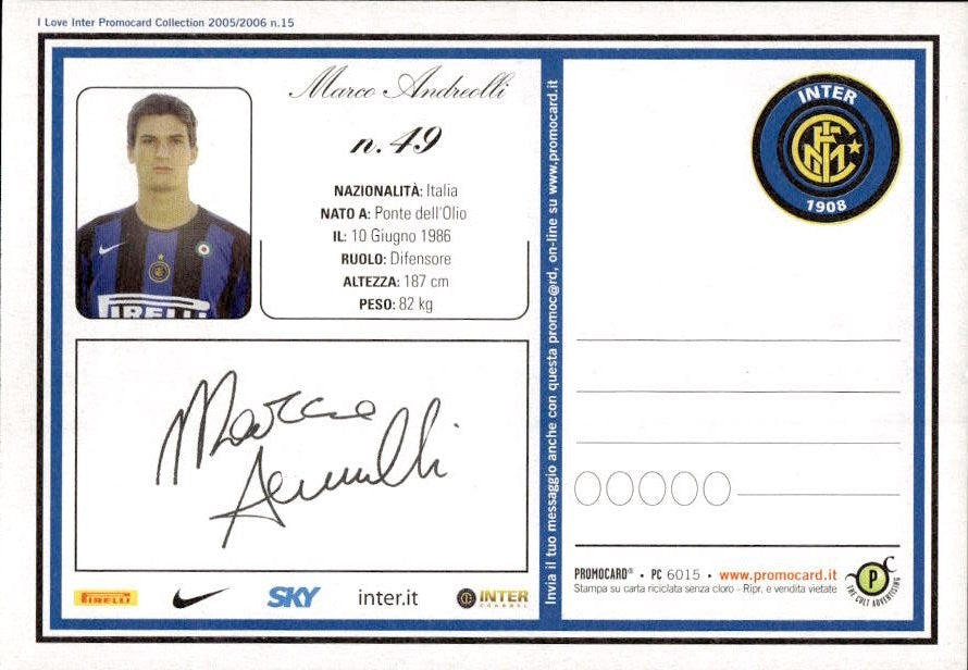Cartolina calcio calciatore Inter Juan Sebasti�n Ver�n con autografo stampato