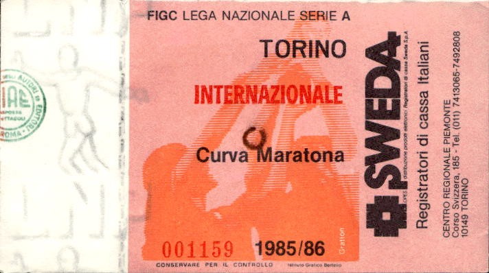 Biglietto stadio Torino-Internazionale Lega Nazionale Serie A 1985-86
