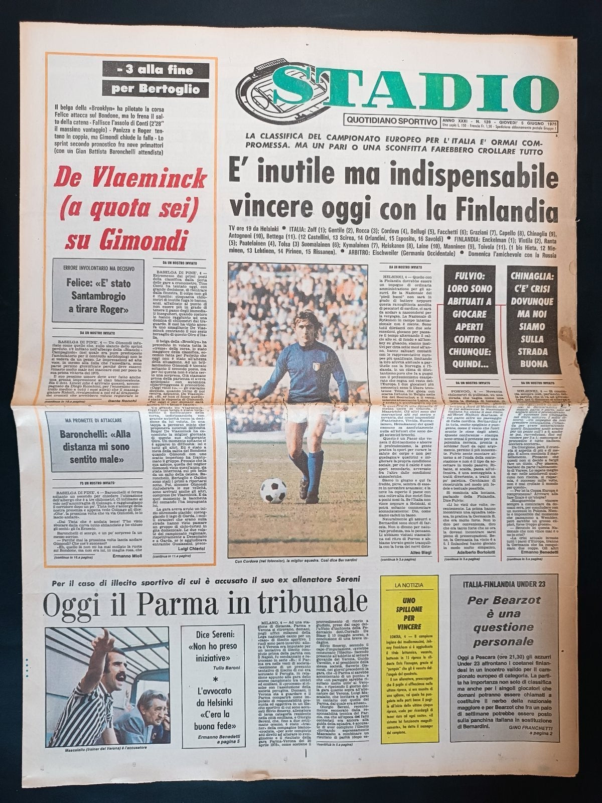 Quotidiano Sportivo STADIO numero 128 anno 1975 - Cordova