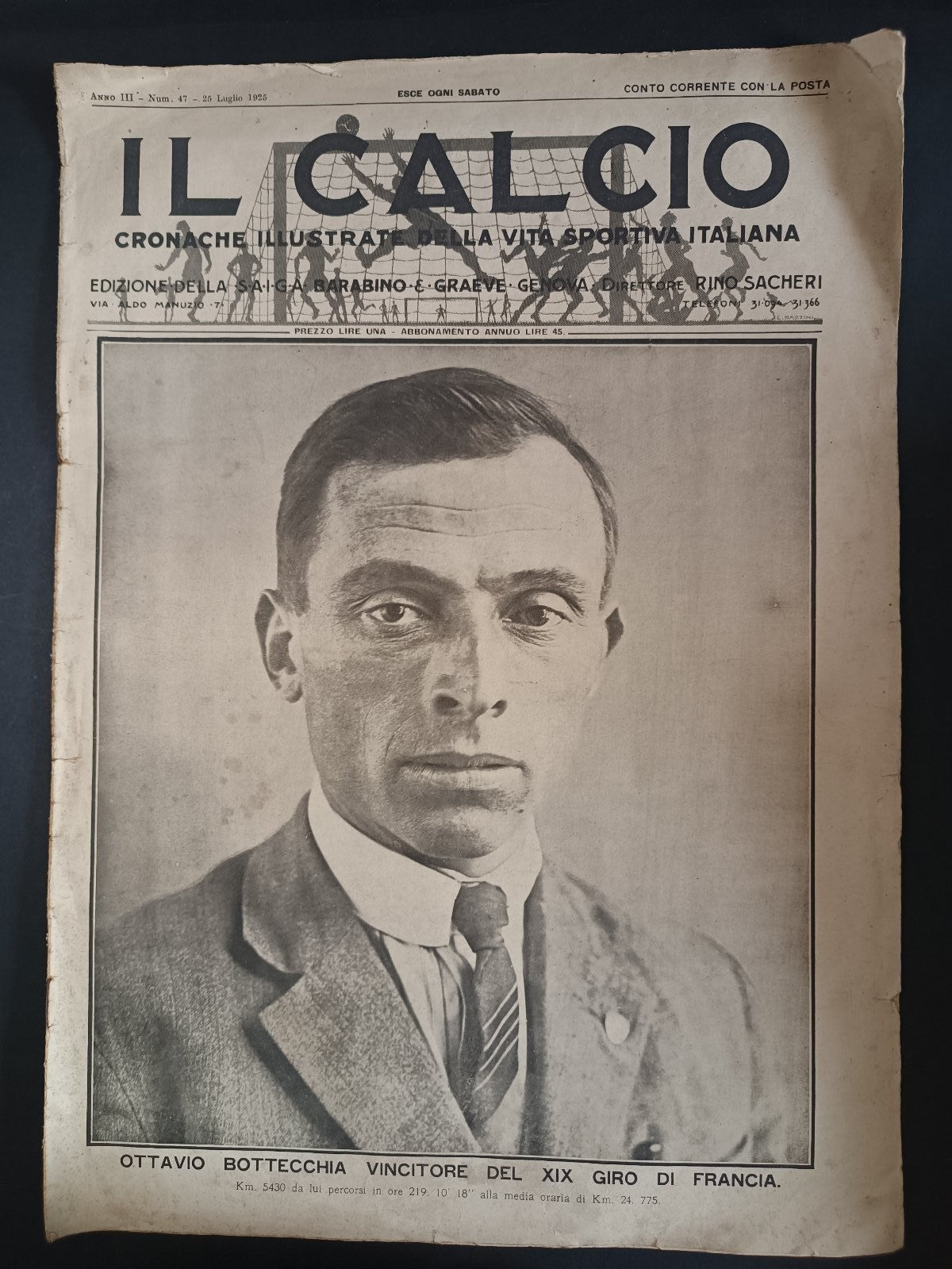 rivista IL CALCIO numero 47 - anno 1925 - Ottavio Bottecchia