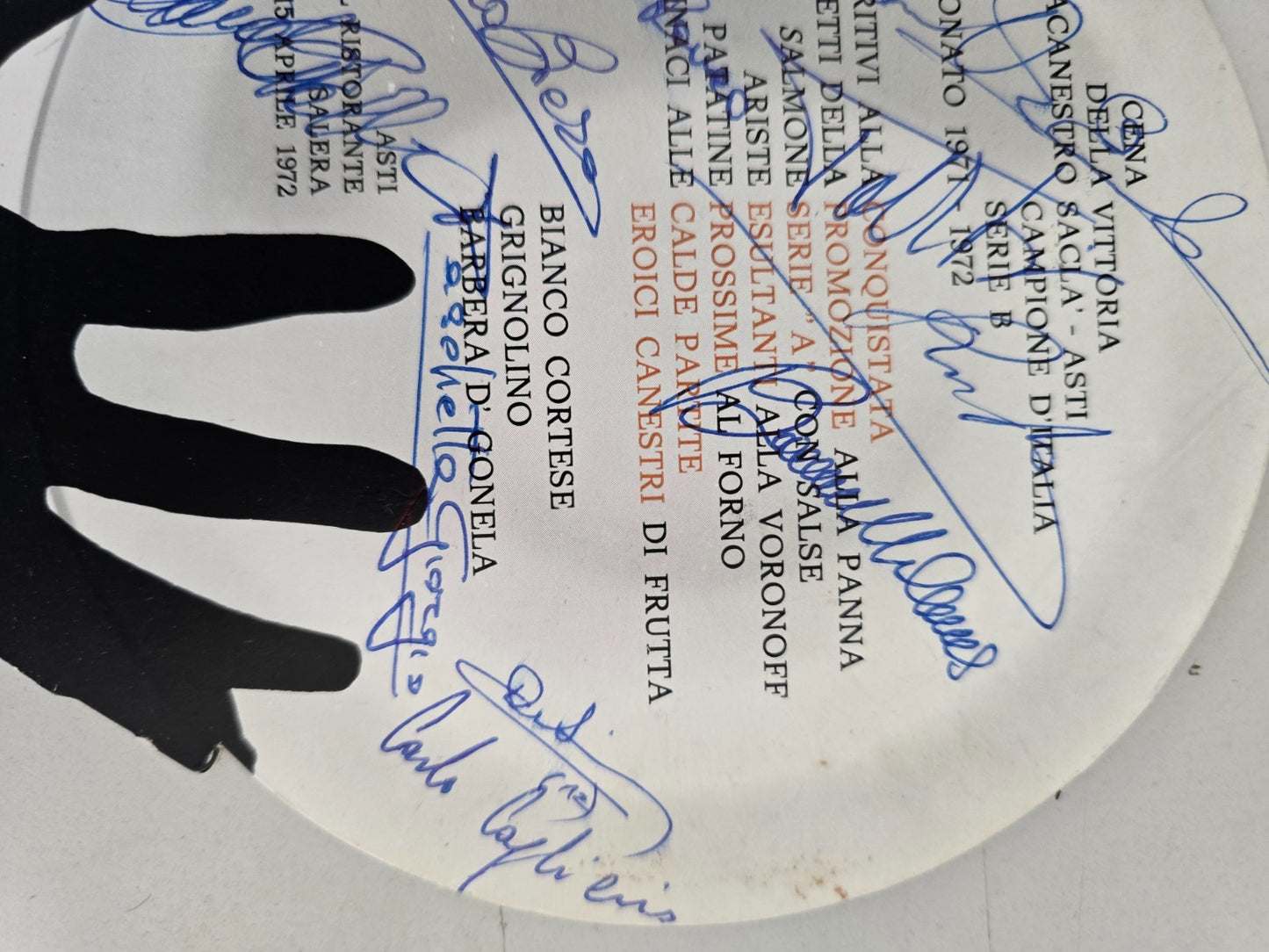 Menu' Cena vittoria Campionato Serie B SACLA' Asti Basket 1971/72 Autografato