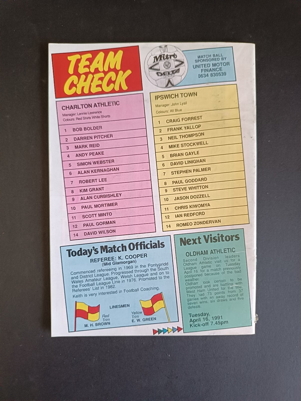 programma calcio Charlton Athletic vs Ipswich T. 1991