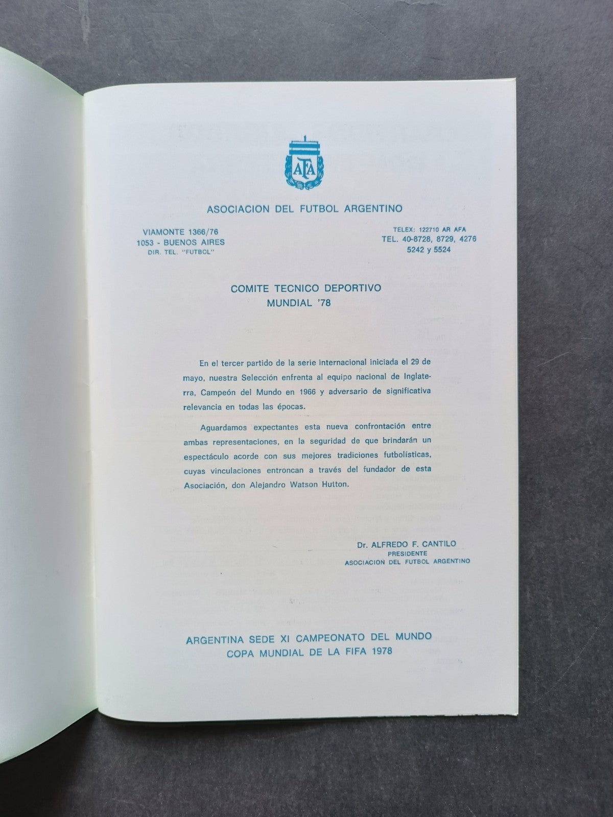 Programma World Cup Argentina 78 Argentina - Inghilterra