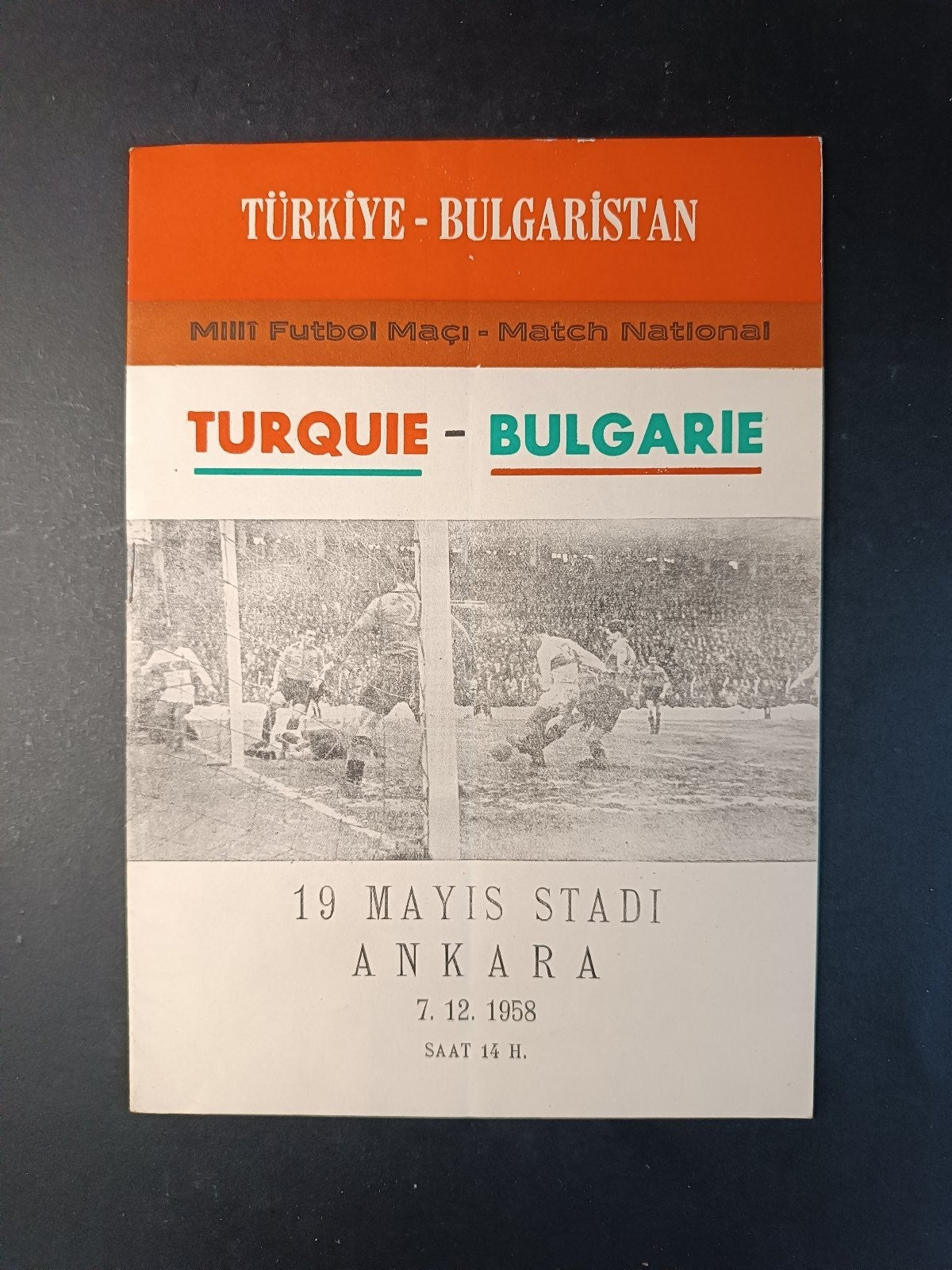 programma TURQUIE-BULGARIE Match Naztional Ankara 1958 (turco)