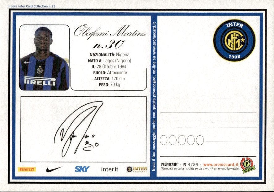 Cartolina calcio calciatore Inter Francesco Toldo con autografo stampato