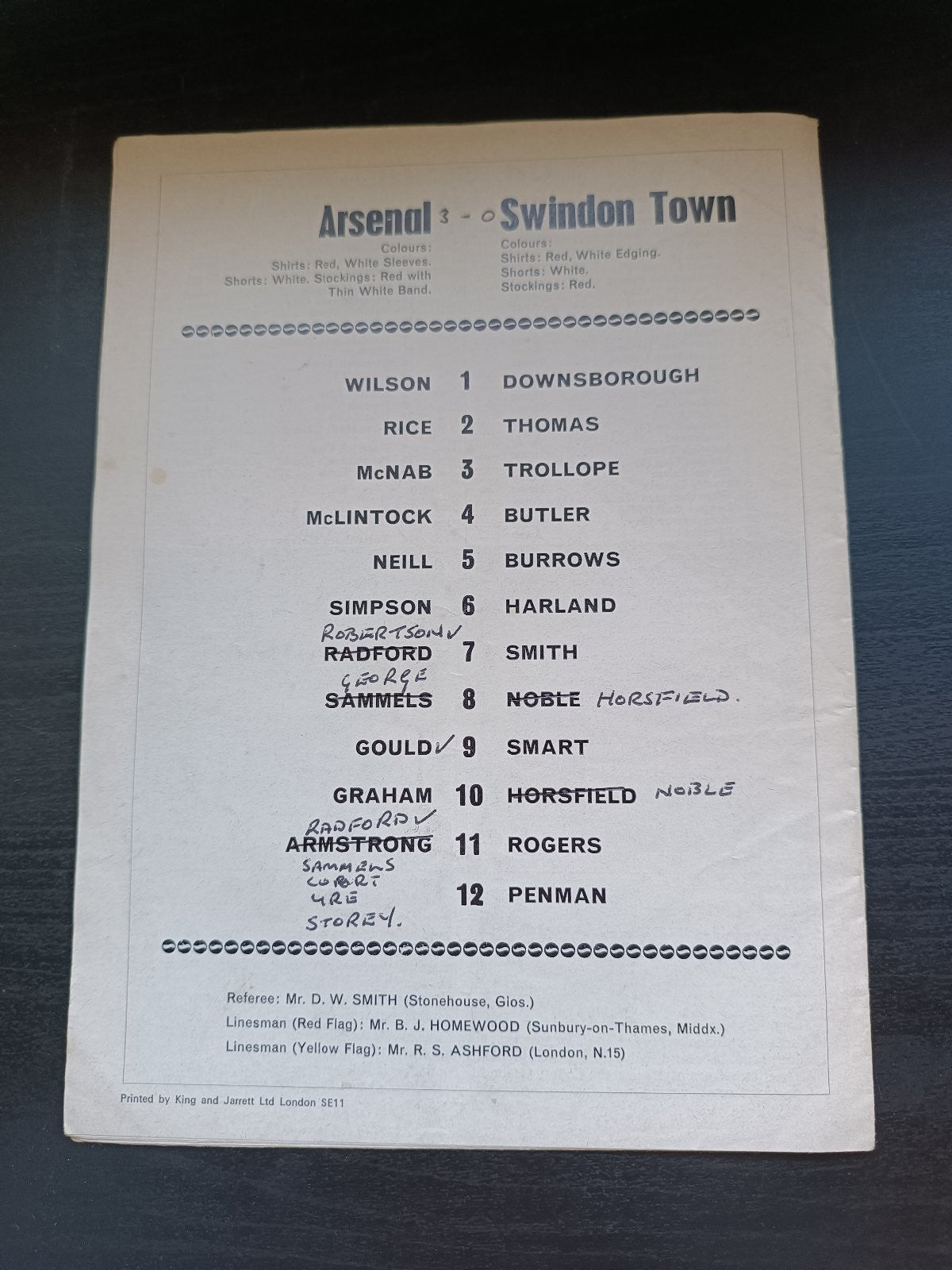 programma calcio Arsenal V Swindon Town 2nd 1969