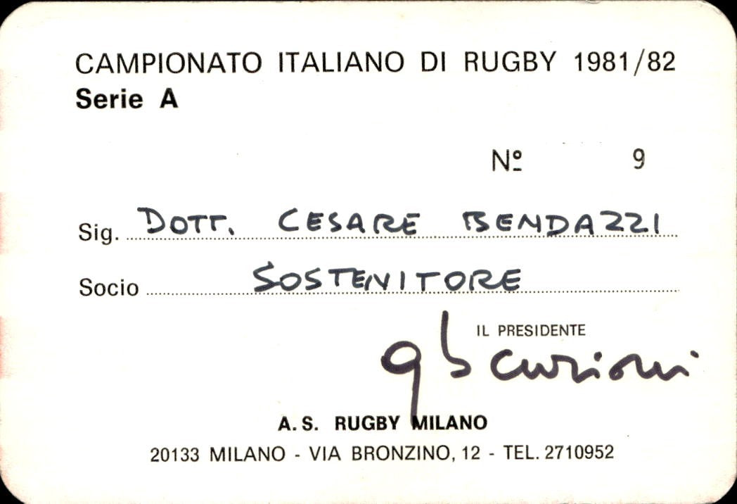 cartolina calciatori Campionato Rugby 1981/82