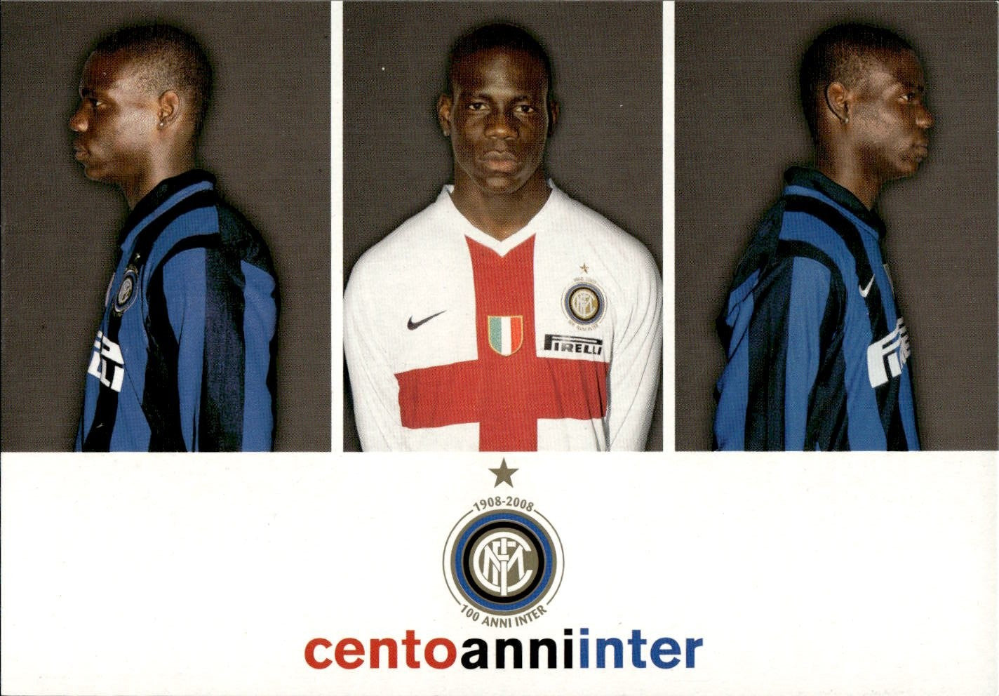 cartolina calciatori 100 anni Inter Balotelli