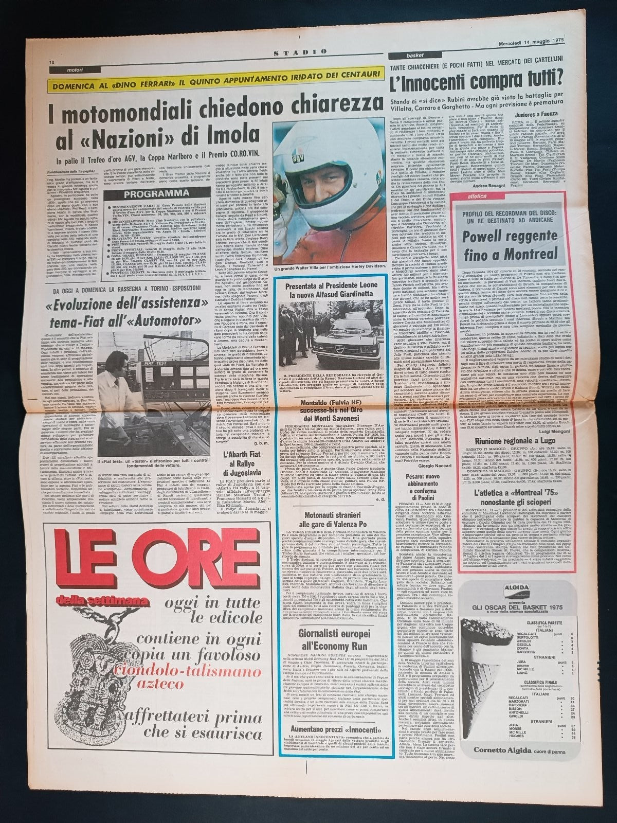 Quotidiano Sportivo STADIO numero 110 anno 1975 - Rivera
