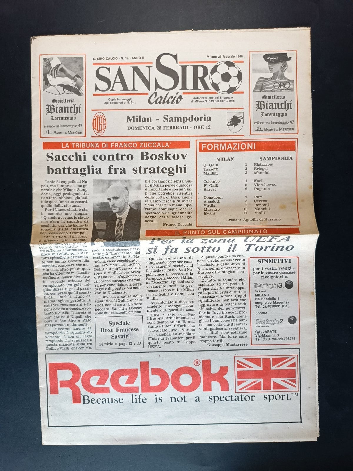 rivista SANSIRO calcio n 19 - 1988 - Programma Milan Sampdoria