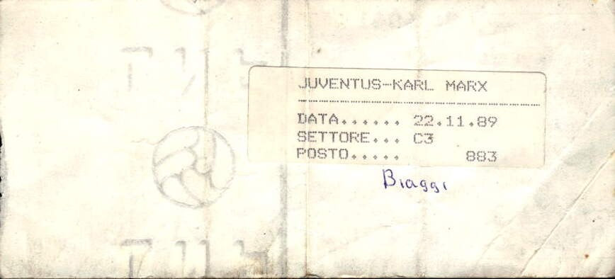 Biglietto stadio Juventus-F.C Karl Marx Stadt Coppa Uefa 1989-90 n 000337