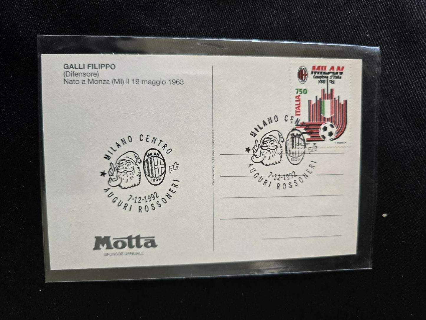 A.C. Milan 1899 cartolina con annullo 12� scudetto 1991/92 Filippo Galli