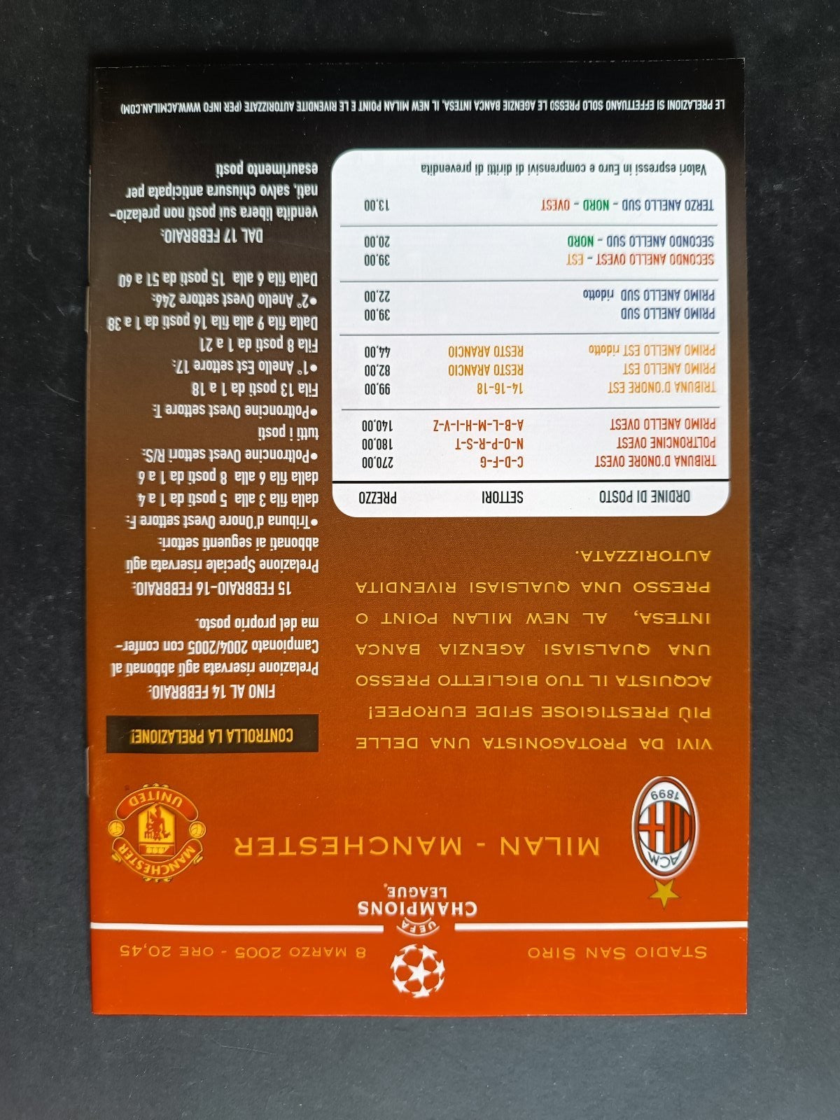 programma Ufficiale MILAN BOLOGNA 30 gennaio 2005