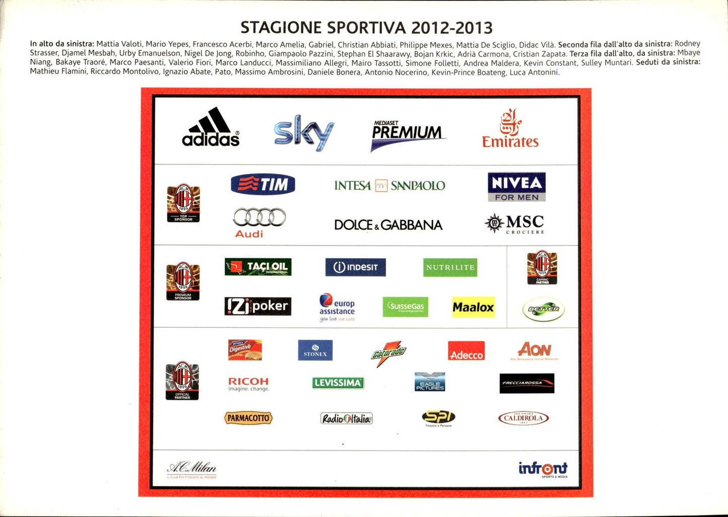 cartolina postcard calcio MILAN 2012-2013