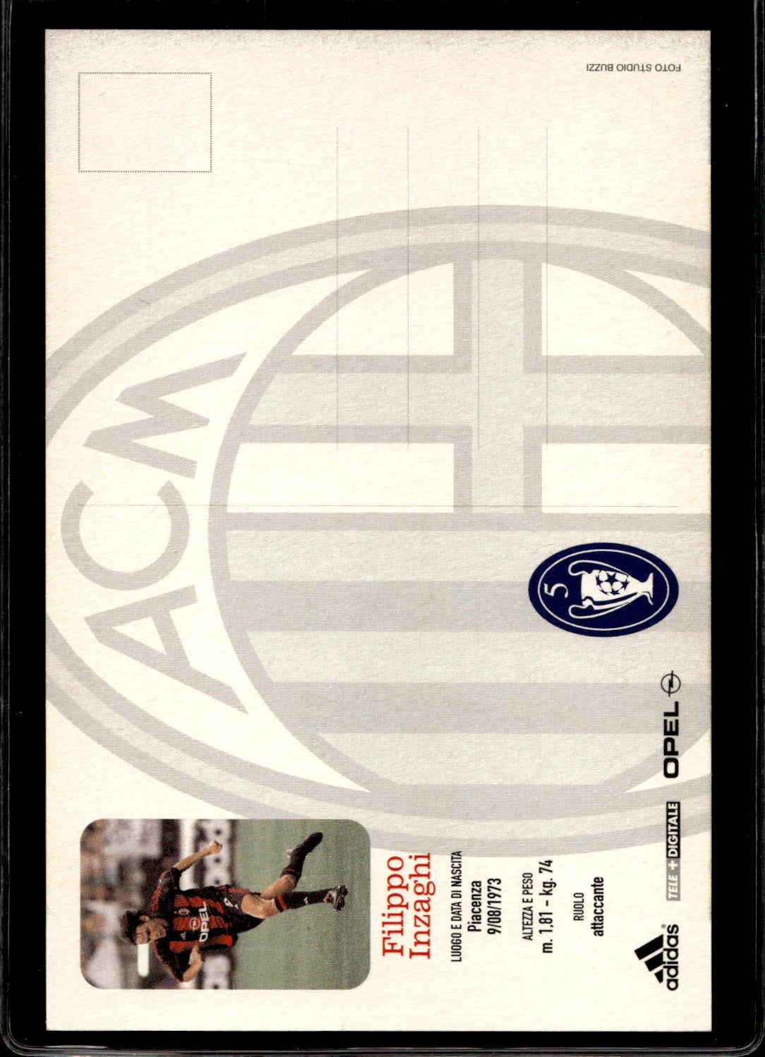 cartolina postcard Calcio Milan con Autografo 2001/02 - Filippo Inzaghi (1