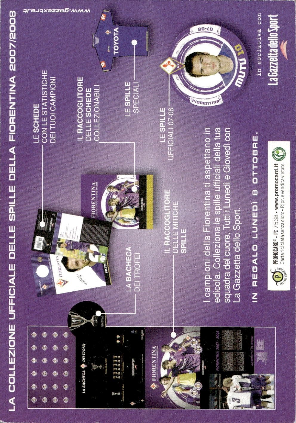 cartolina calciatori Fiorentina collez.spille 07/08