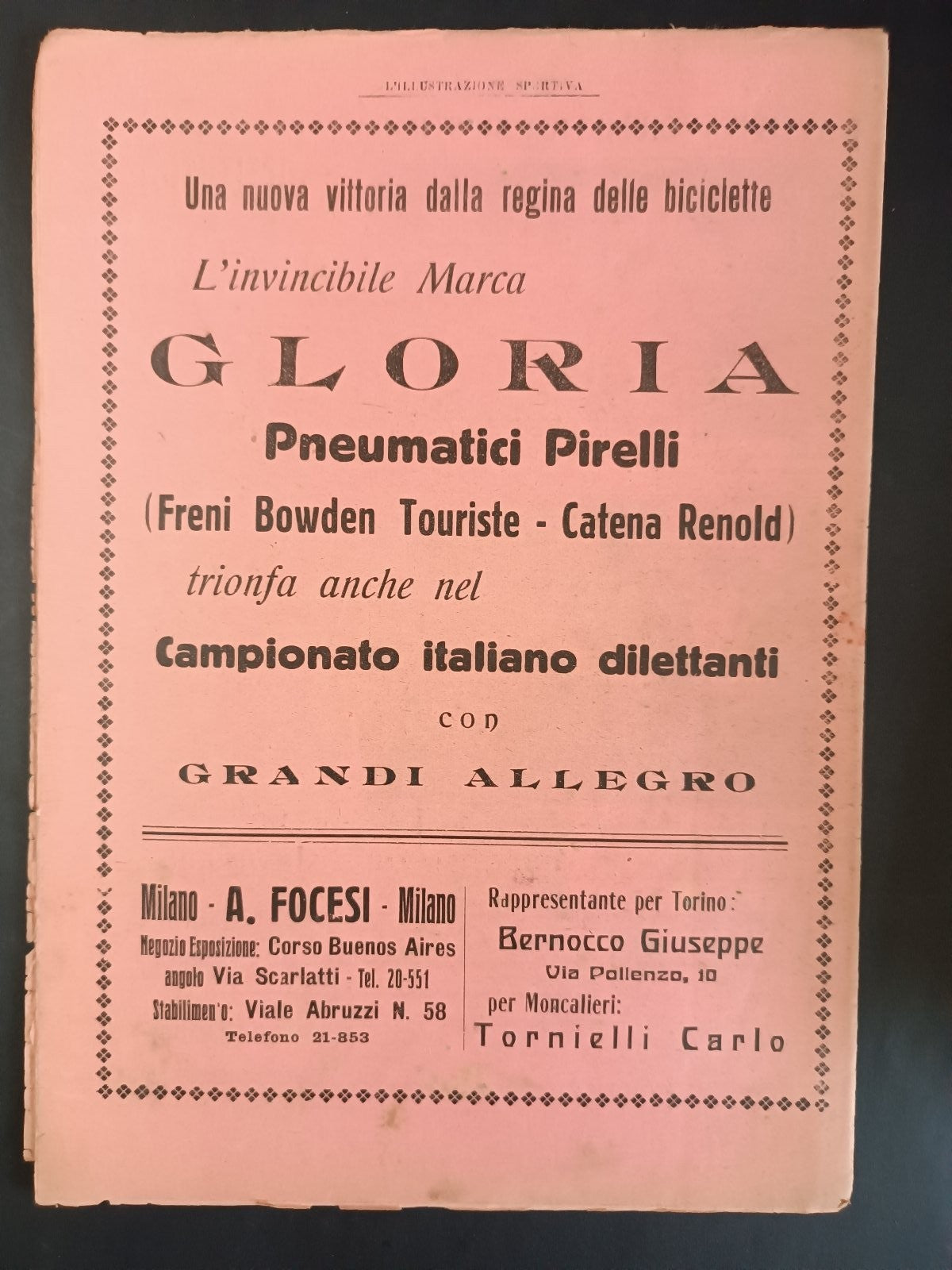 rivista L'ILLUSTRAZIONE SPORTIVA n 33 - anno 1926 - Marchese D. De Sterlich
