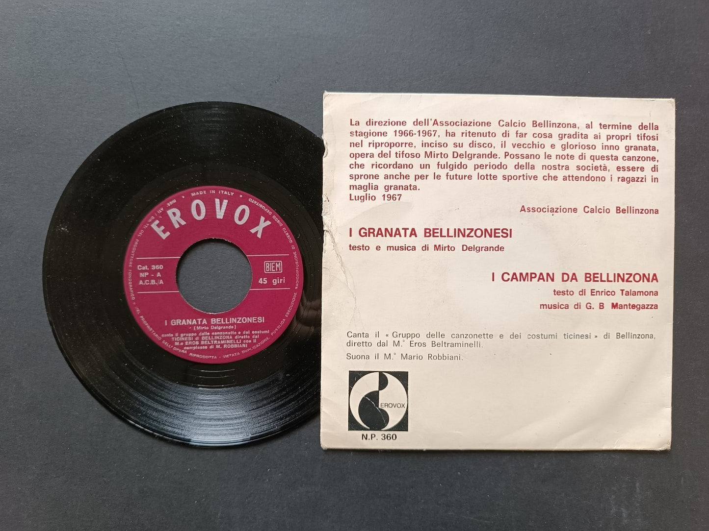 Vinile 45 giri I CAMPAN DA BELLINZONA