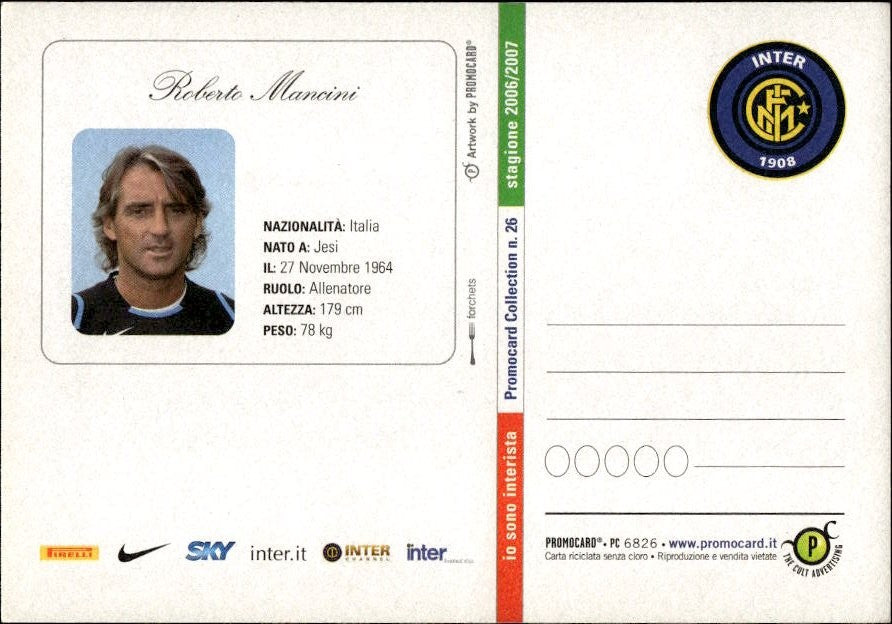 Cartolina calciatore Inter Roberto Mancini con autografo stampato