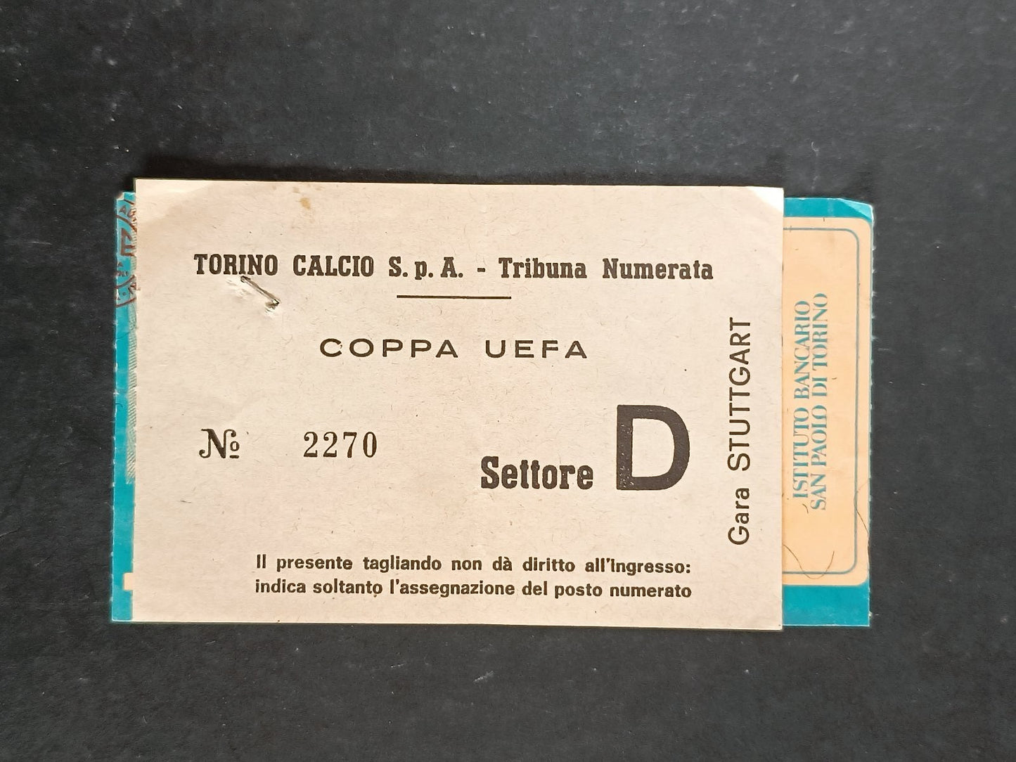 biglietto TORINO-STUTTGART Coppa UEFA - posto 000909 - 1979-80