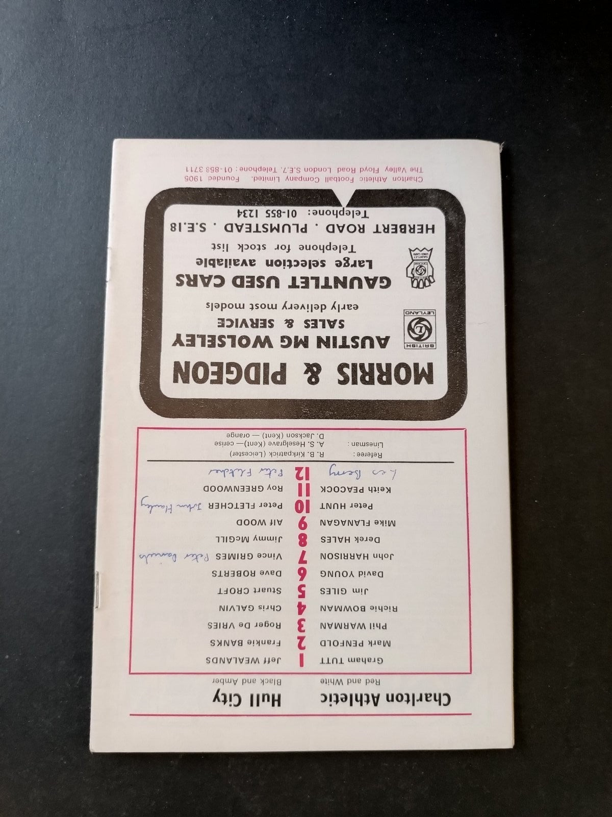 programma calcio Charlton Athletic vs Hull City 1975