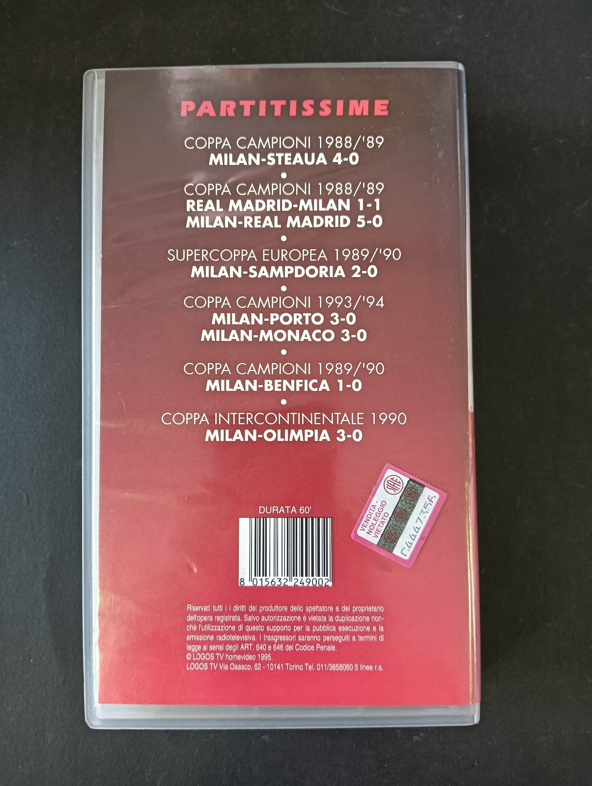 VHS COPPA CAMPIONI 1988-1989 REAL MADRID-MILAN 1-1 MILAN-REAL MADRID 5-0 Logos