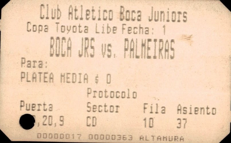 biglietto stadio BOCA JRS VS PALMEIRAS