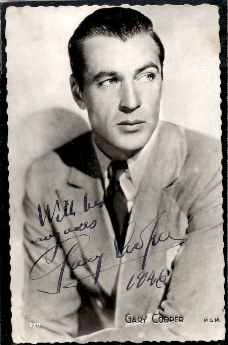 Cartolina Gary Cooper con dedica e autografo